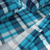 Aqua and Navy Blue Preppy Surfer Plaid Sheet Set - Extremely Stoked® Eco Luxe Beach Bedding