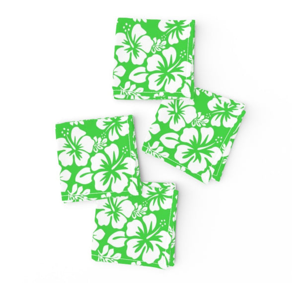 Lime Green and White Hawaiian Flowers Cocktail Napkins