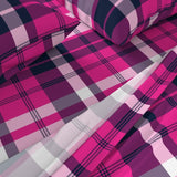 Navy Blue and Hot Pink Preppy Surfer Plaid Sheet Set - Extremely Stoked® Eco Luxe Beach Bedding