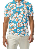 Slim Fit Men’s Hawaiian Polo Shirt – Aqua Blue, Orange and White by Extremely Stoked®