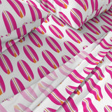 Hot Pink and Orange Classic Surfboards Sheet Set - Medium Scale - Extremely Stoked® Eco Luxe Surfer Bedding
