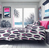 Navy Blue, White and Surfer Girl Pink Classic Surfboards Sheet Set from Surfer Bedding™️ Large Scale - Extremely Stoked