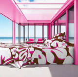Chocolate Brown, Surfer Girl Pink and White Hawaiian Flowers Sheet Set from Surfer Bedding™️ Large Scale - Extremely Stoked
