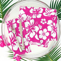 Hot Pink and White Hawaiian Flowers Dinner Napkins - Extremely Stoked