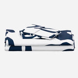 Navy Blue Hawaiian Flowers on White Sheet Set from Surfer Bedding™️ Large Scale - Extremely Stoked