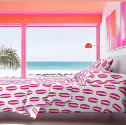 Surfer Girl Pink and Juicy Orange Classic Surfboards Sheet Set from Surfer Bedding™️ Medium Scale - Extremely Stoked