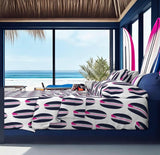 Navy Blue, White and Surfer Girl Pink Classic Surfboards Sheet Set from Surfer Bedding™️ Large Scale - Extremely Stoked