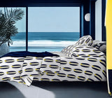 Navy Blue, White and Yellow Classic Surfboards Sheet Set from Surfer Bedding™️ Medium Scale - Extremely Stoked