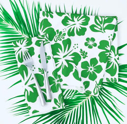 Fresh Green and White Hawaiian Flowers Dinner Napkins - Extremely Stoked