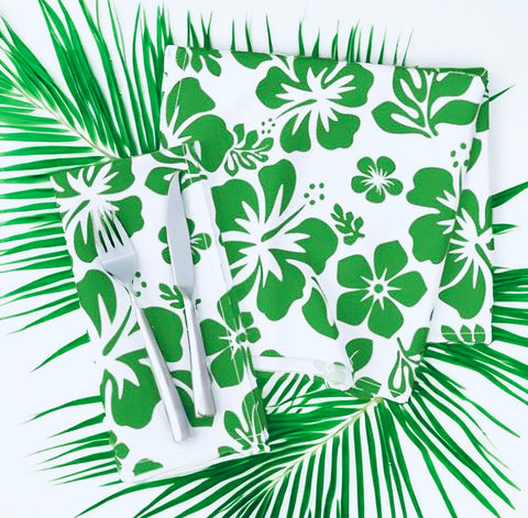 Fresh Green and White Hawaiian Flowers Dinner Napkins - Extremely Stoked