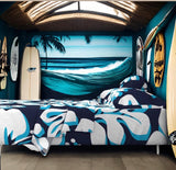 Ocean Blues Hawaiian Hibiscus Flowers Sheet Set from Surfer Bedding™️ Large Scale - Extremely Stoked