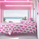 Surfer Girl Pink, White and Soft Pink Classic Surfboards Sheet Set from Surfer Bedding™️ Medium Scale - Extremely Stoked