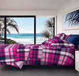 Navy Blue and Hot Pink Preppy Surfer Plaid Sheet Set - Extremely Stoked® Eco Luxe Beach Bedding