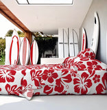 Surfer Red Hawaiian Flowers on White Sheet Set from Surfer Bedding™️ Medium Scale - Extremely Stoked
