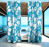 White Hawaiian Flowers on Aqua Ocean Blue Sheet Set from Surfer Bedding™️ Large Scale - Extremely Stoked
