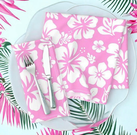 Pink and White Hawaiian Flowers Dinner Napkins - Extremely Stoked