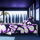 Navy Blue, White and Purple Hawaiian Flowers Sheet Set from Surfer Bedding™️ Large Scale - Extremely Stoked