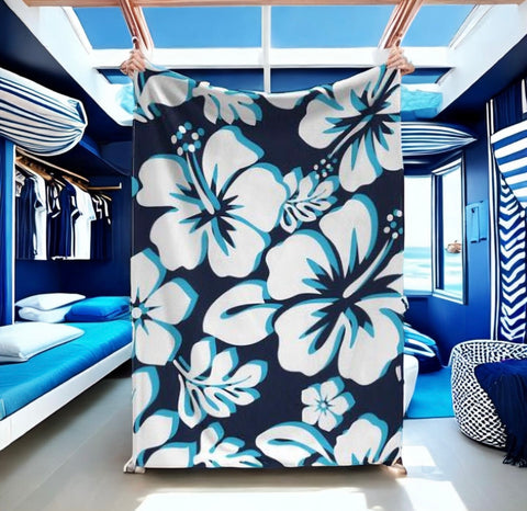 Ocean Blues Hawaiian Flowers Minky Throw Blanket - Extremely Stoked