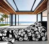 Black and White Hawaiian Flowers Sheet Set from Surfer Bedding™️ Medium Scale - Extremely Stoked