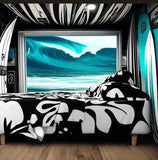 Black and White Hawaiian Flowers Sheet Set from Surfer Bedding™️ Large Scale - Extremely Stoked