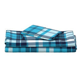 Aqua and Navy Blue Preppy Surfer Plaid Sheet Set - Extremely Stoked® Eco Luxe Beach Bedding