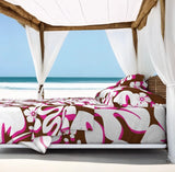 Chocolate Brown, Surfer Girl Pink and White Hawaiian Flowers Sheet Set from Surfer Bedding™️ Large Scale - Extremely Stoked