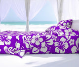 Purple and White Hawaiian Flowers Sheet Set from Surfer Bedding™️ Medium Scale - Extremely Stoked