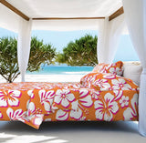 Juicy Orange, White and Surfer Girl Pink Hawaiian and Hibiscus Flowers Sheet Set from Surfer Bedding™️ Medium Scale - Extremely Stoked