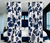 Navy Blue Hawaiian Flowers on White Sheet Set from Surfer Bedding™️ Large Scale - Extremely Stoked