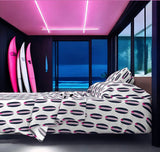 Navy Blue, White and Surfer Girl Pink Classic Surfboards Sheet Set from Surfer Bedding™️ Medium Scale - Extremely Stoked