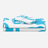 Aqua Ocean Blue Hawaiian Flowers on White Sheet Set from Surfer Bedding™️ Large Scale - Extremely Stoked