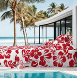 Surfer Red Hawaiian Flowers on White Sheet Set from Surfer Bedding™️ Medium Scale - Extremely Stoked