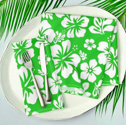Lime Green and White Hawaiian Flowers Dinner Napkins - Extremely Stoked
