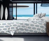 Slate Blue and Sage Green Classic Surfboards Sheet Set from Surfer Bedding™️ Medium Scale - Extremely Stoked