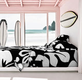 Black and White Hawaiian Flowers Sheet Set from Surfer Bedding™️ Large Scale - Extremely Stoked