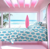 Aqua Ocean Blue and Soft Pink Classic Surfboards Sheet Set from Surfer Bedding™️ Medium Scale - Extremely Stoked