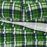 Navy Blue and Fresh Green Preppy Surfer Plaid Sheet Set - Extremely Stoked® Eco Luxe Beach Bedding