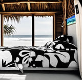 Black and White Hawaiian Flowers Sheet Set from Surfer Bedding™️ Large Scale - Extremely Stoked