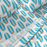 Aqua Blue and Orange Classic Surfboards Sheet Set - Medium Scale - Extremely Stoked® Eco Luxe Surfer Bedding