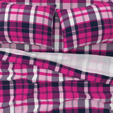 Navy Blue and Hot Pink Preppy Surfer Plaid Sheet Set - Extremely Stoked® Eco Luxe Beach Bedding