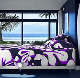 Navy Blue, White and Purple Hawaiian Flowers Sheet Set from Surfer Bedding™️ Large Scale - Extremely Stoked