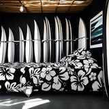 Black and White Hawaiian Flowers Sheet Set from Surfer Bedding™️ Medium Scale - Extremely Stoked