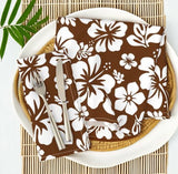 Brown and White Hawaiian Flowers Dinner Napkins - Extremely Stoked