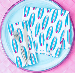 Aqua Blue and Hot Pink Surfboards Dinner Napkins - Extremely Stoked