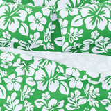 White Hawaiian Flowers on Fresh Green Sheet Set from Surfer Bedding™️ Medium Scale - Extremely Stoked