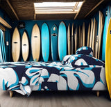 Ocean Blues Hawaiian Hibiscus Flowers Sheet Set from Surfer Bedding™️ Large Scale - Extremely Stoked