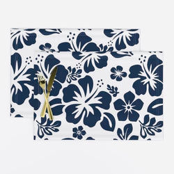 Navy Blue Hawaiian Flowers Placemats - Extremely Stoked