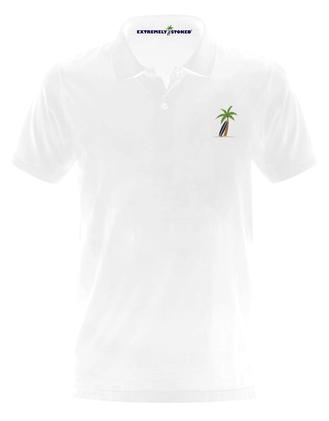 Coming Soon! Extremely Stoked Embroidered Palm Tree & Surfboard Bamboo Polo Shirt - Extremely Stoked