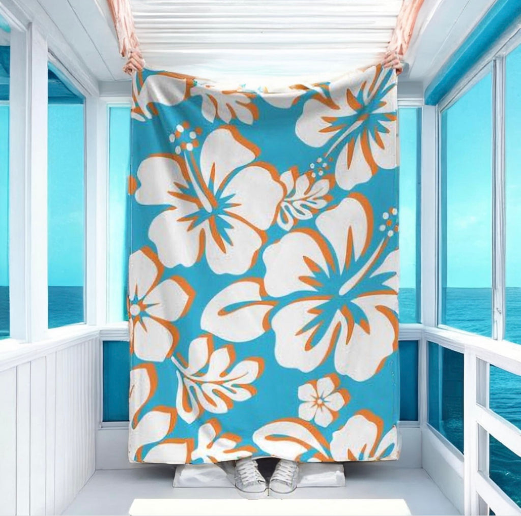 Aqua Blue & Orange Hawaiian Throw Blanket – Eco Luxe Beach Bedding
