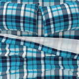 Aqua and Navy Blue Preppy Surfer Plaid Sheet Set - Extremely Stoked® Eco Luxe Beach Bedding